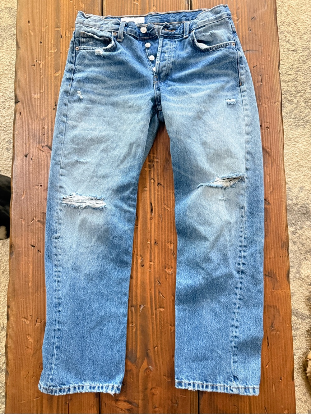 Zara Light Blue Straight Fit Distressed Jeans